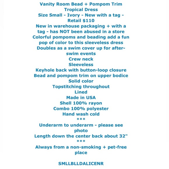 $110 Vanity Room Dress Bead + Pompom Trim Small Ivory Tropical CoverUp LIned NWT - Picture 2 of 16